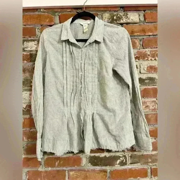 Sundance Pinstripe Fringe Button Down Long Sleeve Shirt Size S - Picture 1 of 6